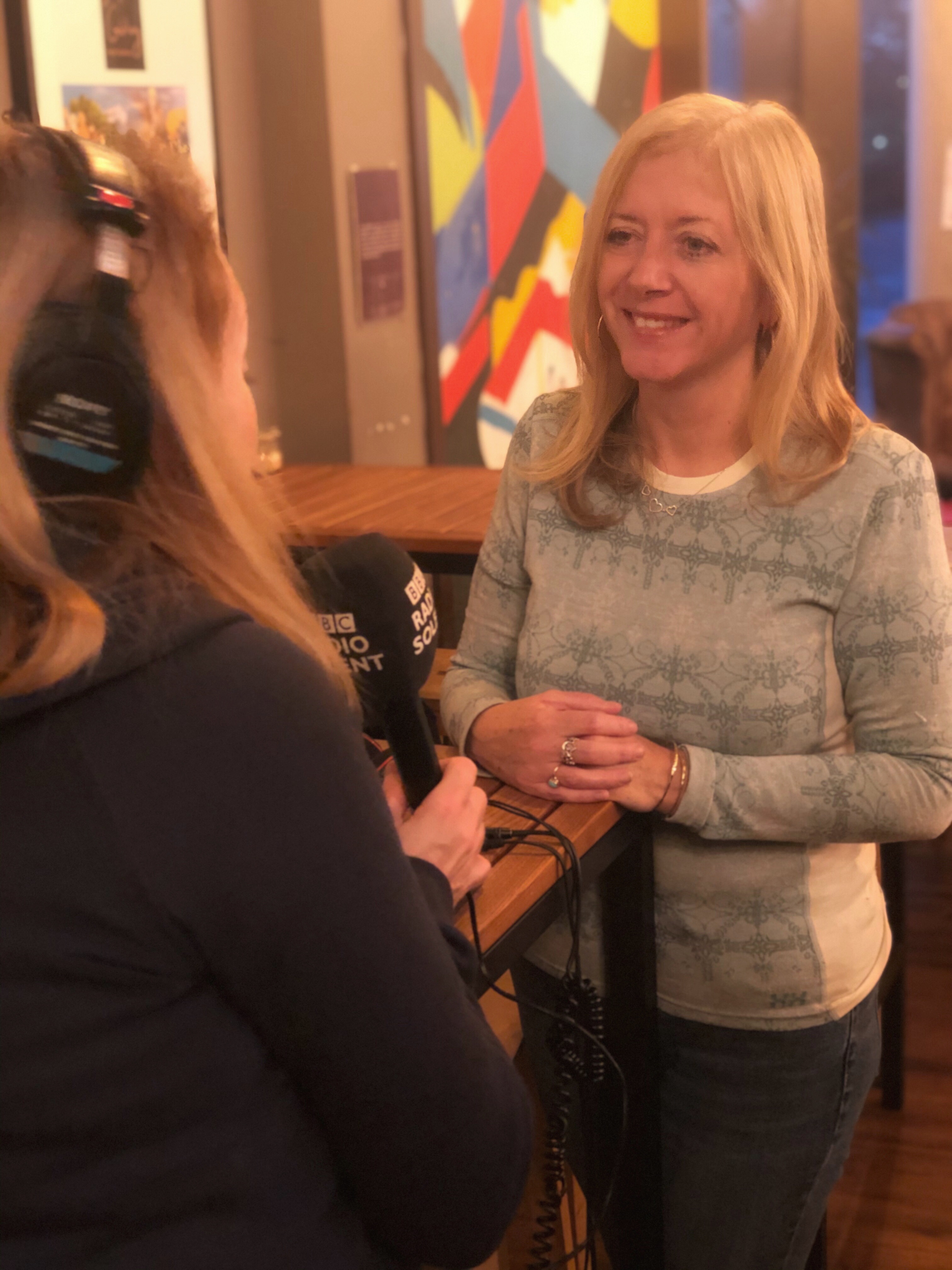 Liz being interviewed